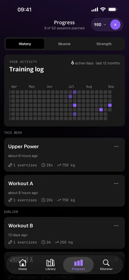 Exert training history with an activity calendar and completed workouts